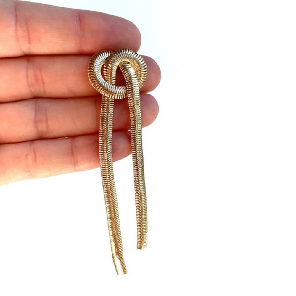New ~ Anthropologie Snake Chain Loop Long Gold Ea… - image 5